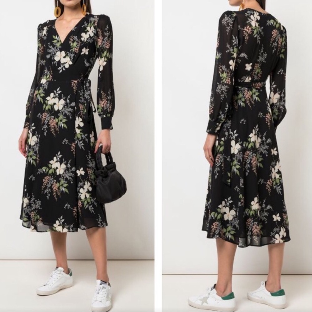 Reformation Susanna black floral wrap dress